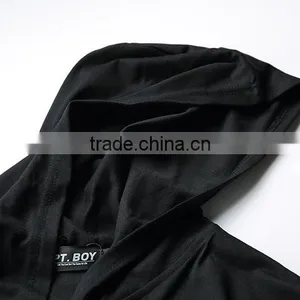 Men Black Zipper o Ring Hip Hop t Shirt With Hood thumbnail-3