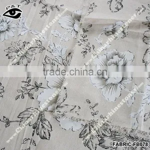 Chinese Style Flower Printed Fabric Linen Cotton Fabric For Sofa thumbnail-3