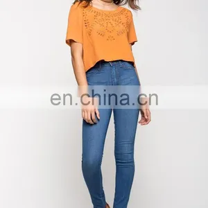 Custom Laser Cut Loose Fit Woman T-shirt Wholesale thumbnail-5