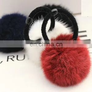 8cm Genuine Rabbit Fur Pompon Hairband Girl Lady Fur Pom Pom Elastic thumbnail-5