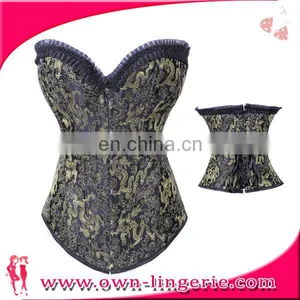 Vintage Satin With Lace Sexy Underwear Steel Boned Corset Body Slimming for Woman thumbnail-1
