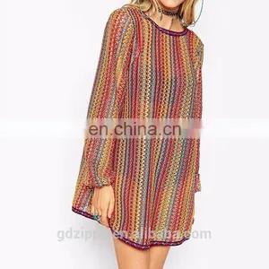 New Arrival Cut Out Back Long Sleeve Stripe Print Vintage Retro Dress thumbnail-4