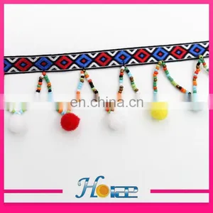 Wholesale Beaded Tassel Fringe Trim Indian Pom Pom Trim for Clothing thumbnail-1