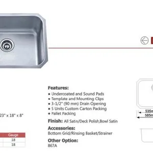 Guangdong Dongyuan Kitchenware UPC Certificated Stainless Steel Single Bowl Kitchen Sinks thumbnail-2