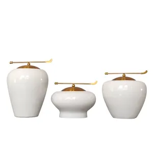 New Chinese Light Luxury Large White Ceramic Flower Vase With Metal Cap For Living Room Decor thumbnail-5