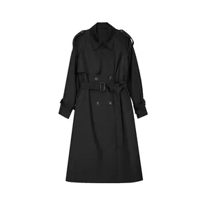 Sophisticated British-style Spring Minimalist Luxury Style Slim-Fitting Waist-Contouring Double-Button Women's Windbreaker Coat Blouse Spring Outfit thumbnail-4