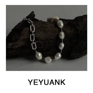 Silver Color Chain Splicing Pearl Bracelet for Women Simple Korean Irregular Imitation Pearl Bracelet Jewelry Birthday Gift thumbnail-2