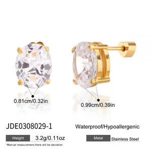 Gold Plated Stainless Steel Stud Earrings for Women Cubic Zirconia Diamond Earrings Hypoallergenic Waterproof Jewelry Set thumbnail-2