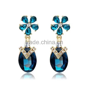 NEW Women Green Crystal Gold Plated Drop Dangle Earrings thumbnail-4