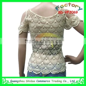 European Style Cotton Fashion Women Lace Crochet Shirts Fancy Lady Blouses and Tops thumbnail-3