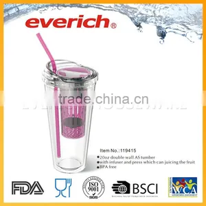 Leak Proof Clear Wholesale Plastic Fruit Infuser Tumbler thumbnail-1