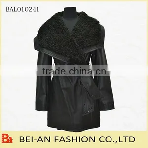 Women pu Coat With Big Collar and Sheggy Fur thumbnail-1