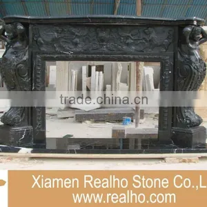 Black Marble Fireplace With Carving thumbnail-1