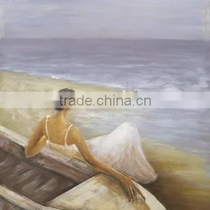 Wooden Framed Cheap Beach Oil Paintings on Canvas thumbnail-1