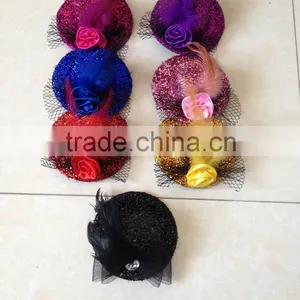 New Product Colourful Sequin Feather Mini Top Hat With Rose thumbnail-1