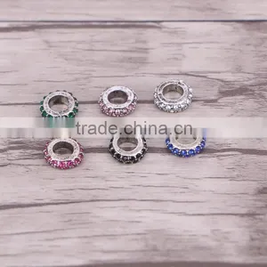 Women Fashion Dark Silver Colorful Crystal Round Charm Big Hole Loose Bead for Original European Bracelet Jewelry thumbnail-1