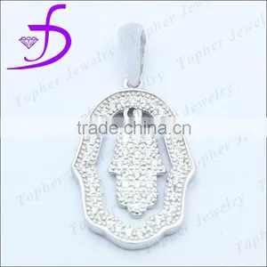 Tsavorite Hamsa Charm Pendant Jewelry, Designer Pave Diamond Hamsa Charm Pendant thumbnail-1