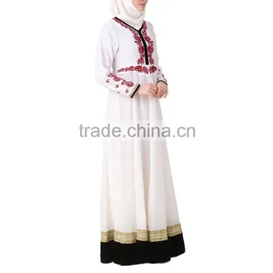 Islamic Clothing Hijab Muslim Wear White Chiffon Embroidered Woman Abaya thumbnail-3