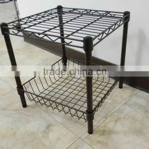 14" X16" Modular Stacking Black Metal Wire Shelving Unit With Basket Storage Rack thumbnail-1