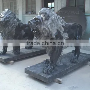 Hand Carved Black Marble Garden Lion Statues thumbnail-2