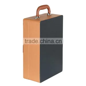Chinese Factories Wholesale Custom High-grade PU Leather 2 Slot Wine Champagne Boxes, Khaki Gift Box thumbnail-3