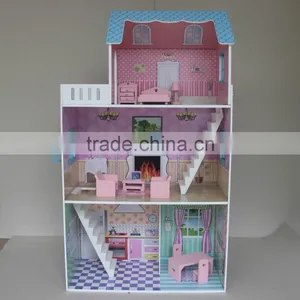 Children Toys New 2016 Design Mother Garden Wooden House Toys Strawberry Pink Double Floor Simulation Dollhouse thumbnail-1