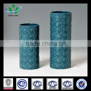Luxury Carved Flowers Pattern Ceramic Blue Vases Chinese for Hotel thumbnail-1