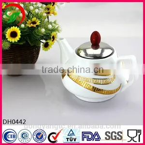 Customize Logo Ceramic Teapots Wholesale With Stainless Steel Cover thumbnail-1