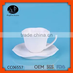 Unique Shape 2016 New Designs Glod Rim High Quality Coffee Ceramic Tea Cup and Saucer,wave Shape Cup and Saucer thumbnail-1