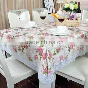 Closeout Tablecloth Tablecloth Stocklot PVC Non-woven Fabric Flower Design Square Tablecloth With 3 Inch Lace thumbnail-1