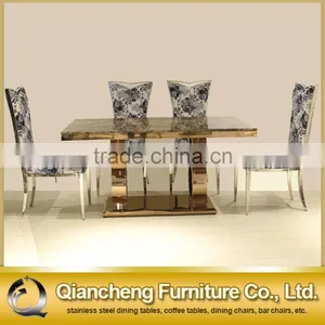 Marble Top Dining Table With Strong Rose Golden Base thumbnail-3