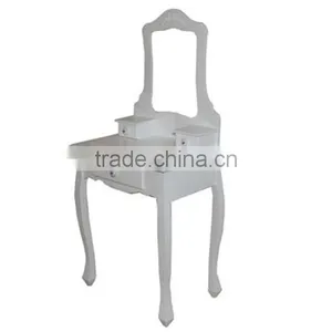 European Style Solid Wood Makeup Table Set With Stool Bedroom Dresser Simple Modern Ivory White Cosmetic Table With Mirror thumbnail-2