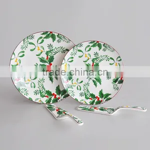 12" Ceramic Cake Plate With Shovel , Porcelain With Decal thumbnail-1