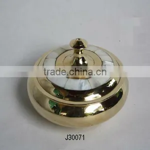 Mother of Pearl Mosaic on Cover of Brass Box With Mirror Polish thumbnail-1