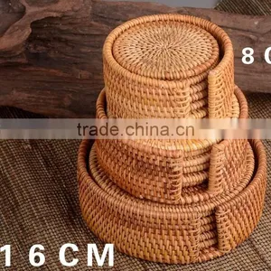 Handmade Rattan Cup Holder / Set of 6 Rattan Coasters Made in Vietnam thumbnail-5