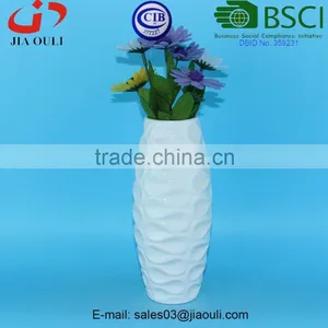 BSCI Audit Factory Wave Patterned Glazed White Ceramic Vase, High Ceramic Decorative Vase thumbnail-3