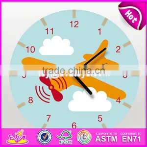 2017 New Design Cartoon Wall Decoration Wooden Kids Room Clock for Sale W09D024 thumbnail-1