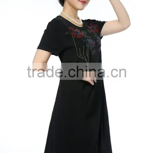 Comfortable Short Sleeve Dresses With Flower Printed Knitted Plus Size Women Dresses thumbnail-5