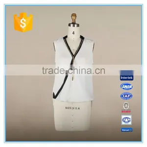 Tops For Women 2016 Cross Over Sleeveless Chiffon Blouse Cheap With Gold Chain thumbnail-1