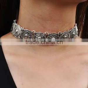 Vintage Metal Flower Charms Choker Necklace Diy Ethnic Style Charms Short Necklace for Women thumbnail-1