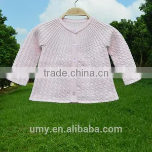 Long Sleeves Cable Pattern Round Collar Buttom Baby Cardigan Sweater thumbnail-1