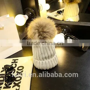 Wholesale Real Mink Fur Pom Poms Knitted Hat Ball Beanies Winter Hat For Women Girl 'S Wool Hat Cotton Thick Female Cap thumbnail-4