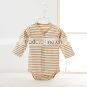 Hot Sale Infant Clothing Long Sleeve Stripe Organic Cotton Baby Bodysuit thumbnail-1