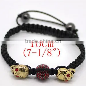 Pave Red Rhinestone Beads & Gold Tone Halloween Skull Beads & Black Braiding Adjustable Bracelets 18cm-25cm thumbnail-1