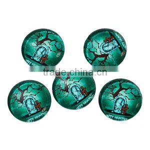Glass Dome Seals Cabochons Round Flatback Dark Green Halloween Grave Tree " HAPPY HAUNTING " Transparent 20mm Dia thumbnail-1