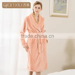 Logo Printed Qianxiu 100 Polyester Warm Ladies Night Robe thumbnail-4