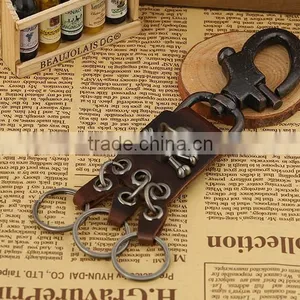 Leather Gothic Biker Skull Pewter Keychain Key Ring FOB Llavero Gotic thumbnail-4