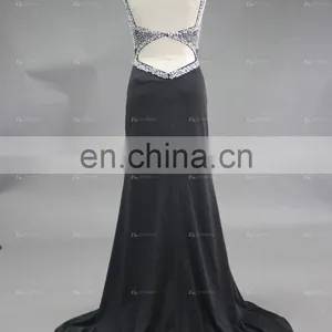 Real Pictures Beaded See Through Top Sheath Long Black Evening Dress thumbnail-3