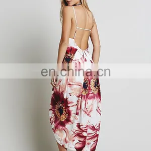 High Quality Deep v Neck Lady Print Dress for Summer thumbnail-4
