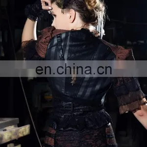 Steampunk Style Crop Top Jacket With Fluonce Layered Sleeves thumbnail-5